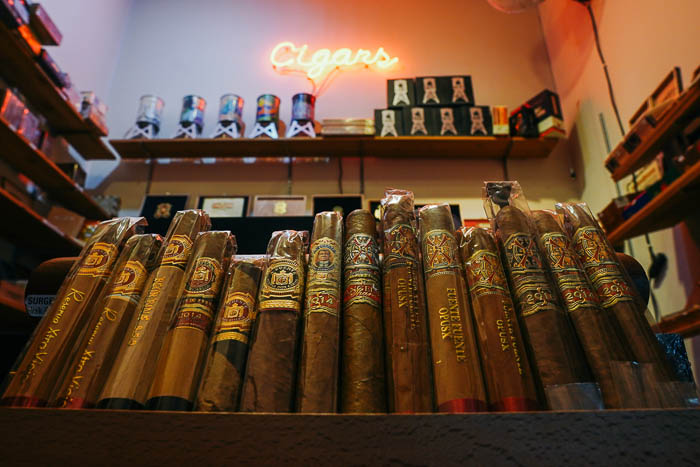 Cigars displayed in a row