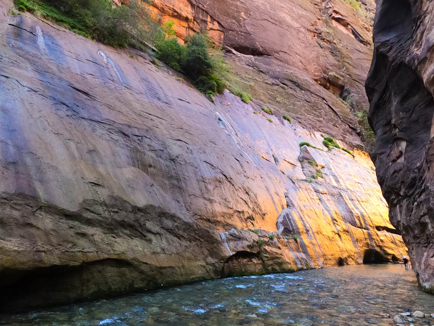 The Narrows canyon with sunlight at Zion National Park
