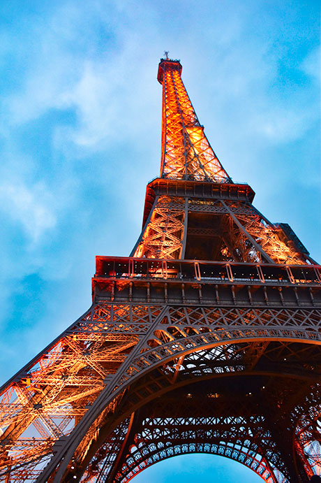 Eiffel Tower with blue skies in Paris